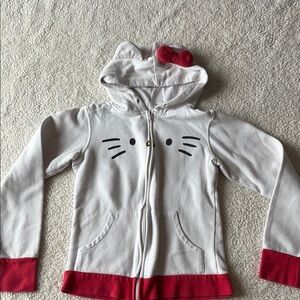 Hello Kitty White and Red Zip-Up Hoodie Sweatshirt with ears and bow